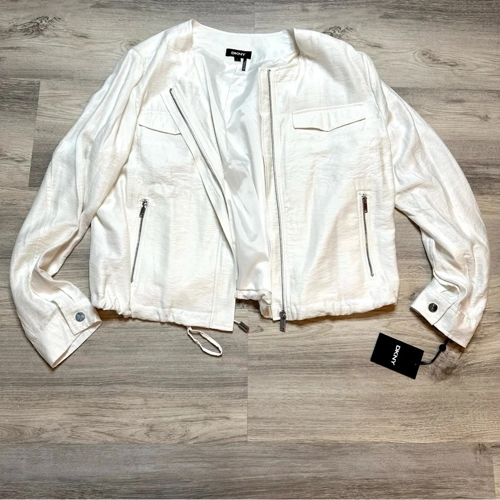 NWT DKNY Women's Drawstring Zip-up Lightweight Jacket Large